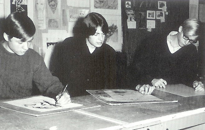 David Ball and Bill Stahlin sketching in art class.