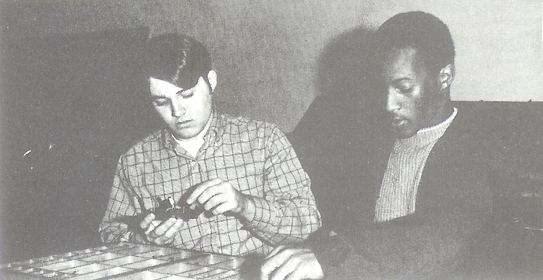 Bob Luikart and Larry Russell typesetting.